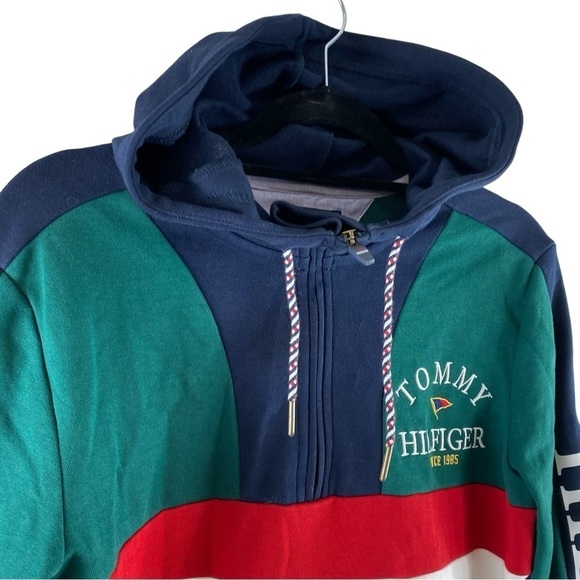 Tommy‎ Hilfiger Men’s Logo Pullover Multi Colorblock Pocket Hoodie Size XS - Picture 3 of 10